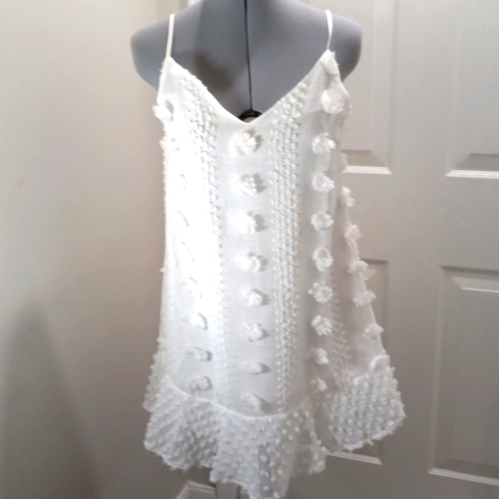 Women's Sz S White Dress with Different Decorative Balls, midi, Baby Doll look
